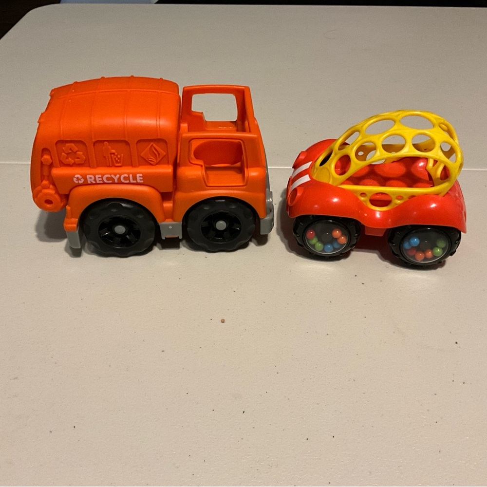 Eco-Friendly Orange and Red Toy Vehicle Set